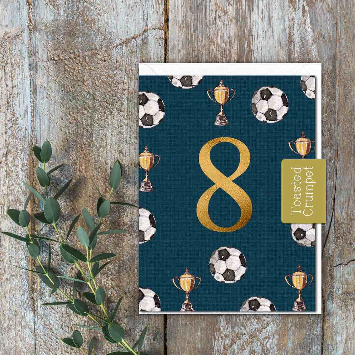"Eight" Birthday Milestone Football Card