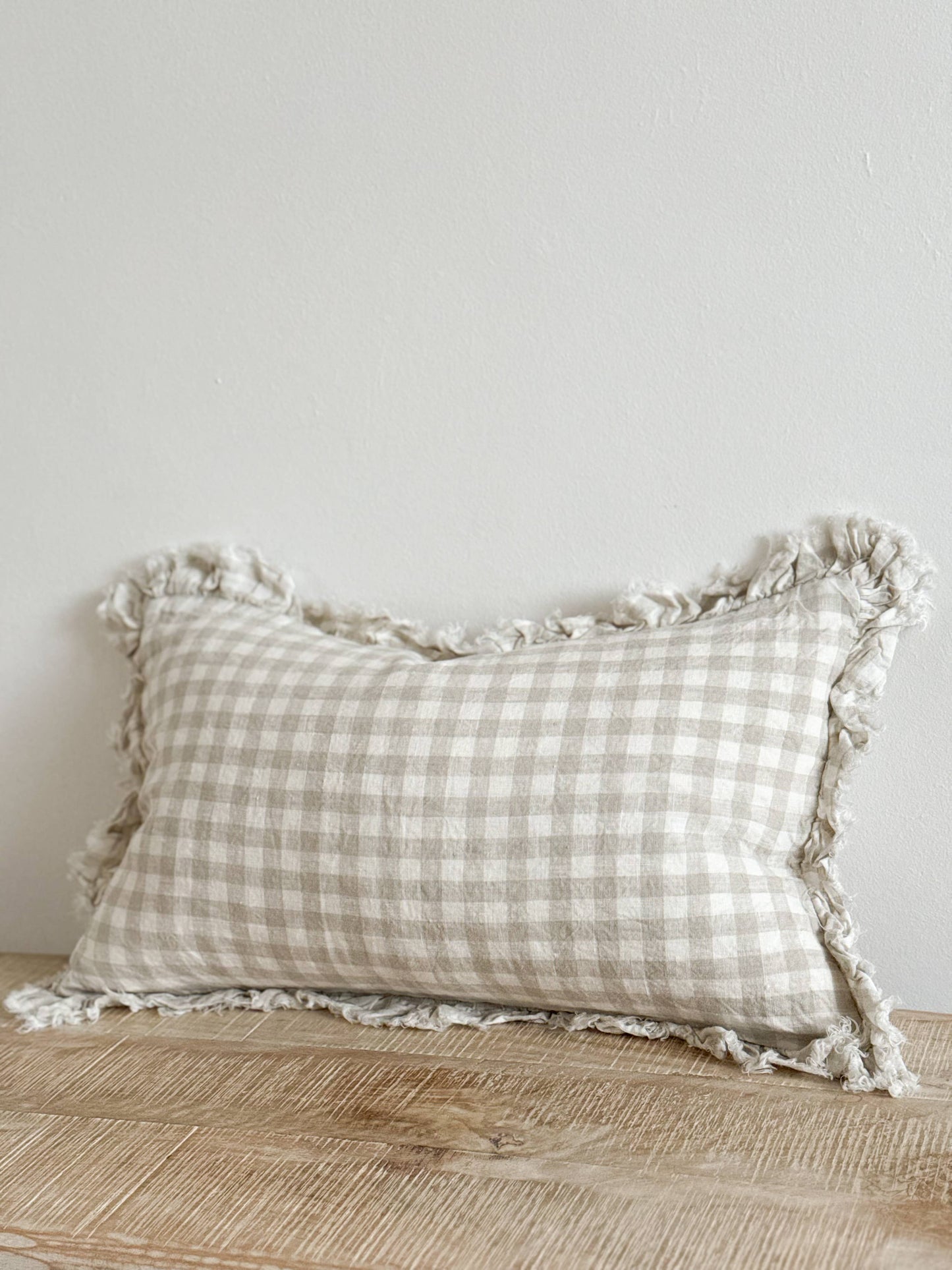 Hattie Ruffled Linen Cushion Cover Natural Gingham 45 x 45 cm