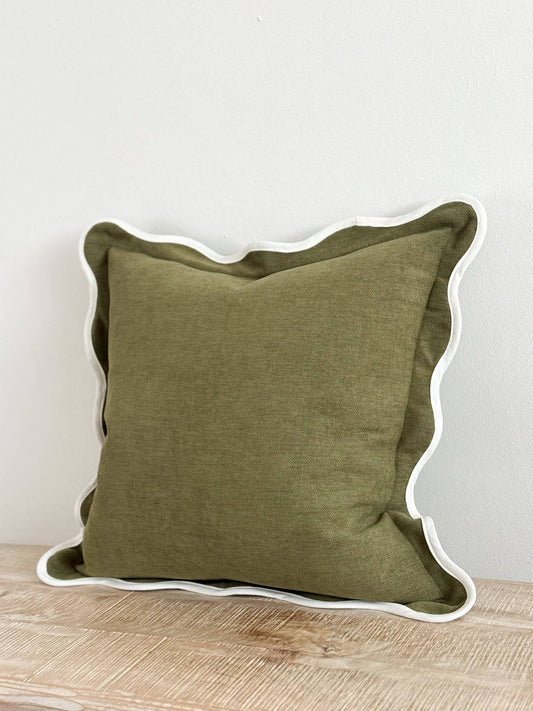 Chloe Olive Scalloped 45x45 - Linen Blend