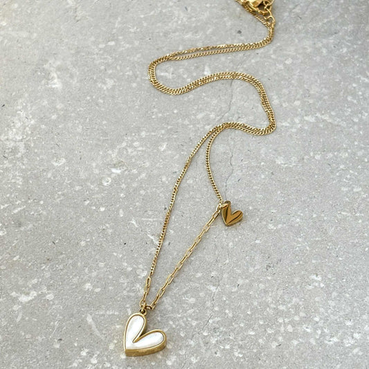 Tarnish Resistant Gold Pearlescent Heart Necklace. FB11