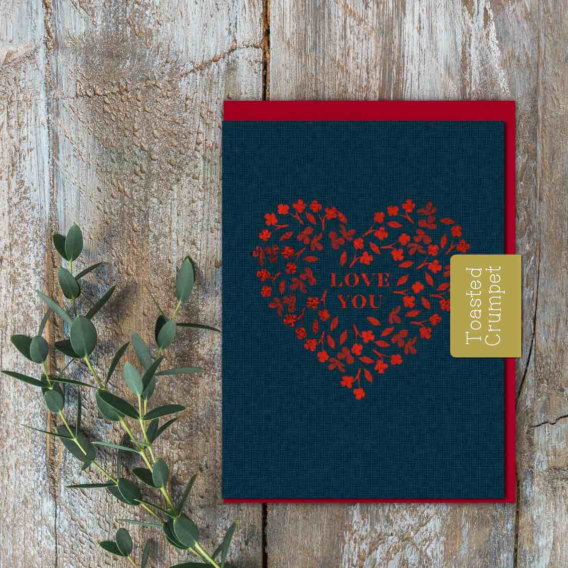 Love You Red Foiled Heart Card (Cello-Free)