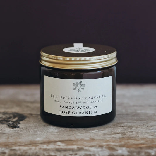 Sandalwood & Rose Geranium Scented Candle - 3 sizes