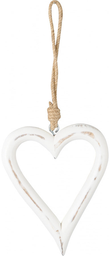 Carved White Wooden Hanging Heart