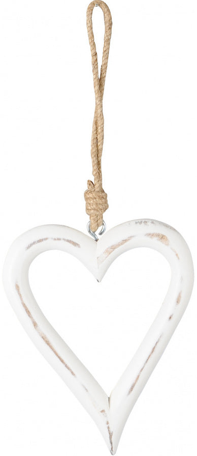 Carved White Wooden Hanging Heart