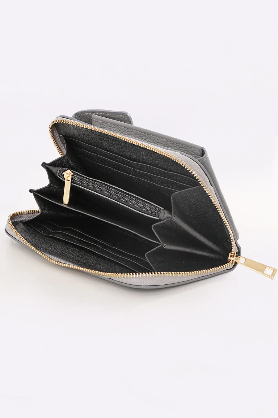 Light Grey Leather Mobile Phone Wallet Combo Bag