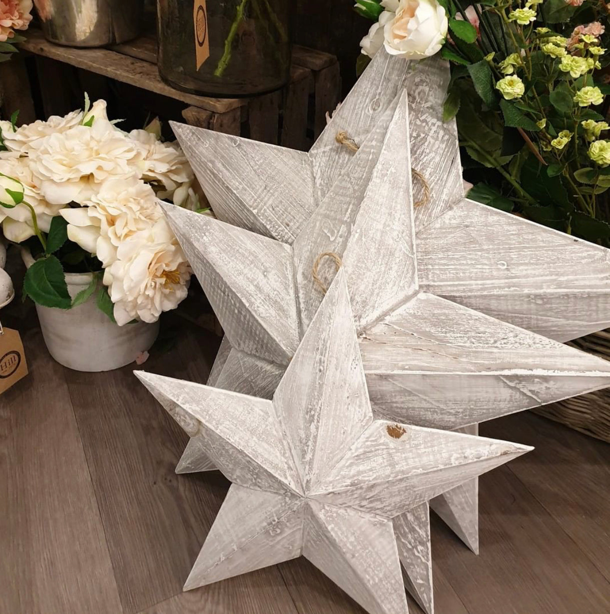 Pale Grey Whitewashed Wooden Hanging Star