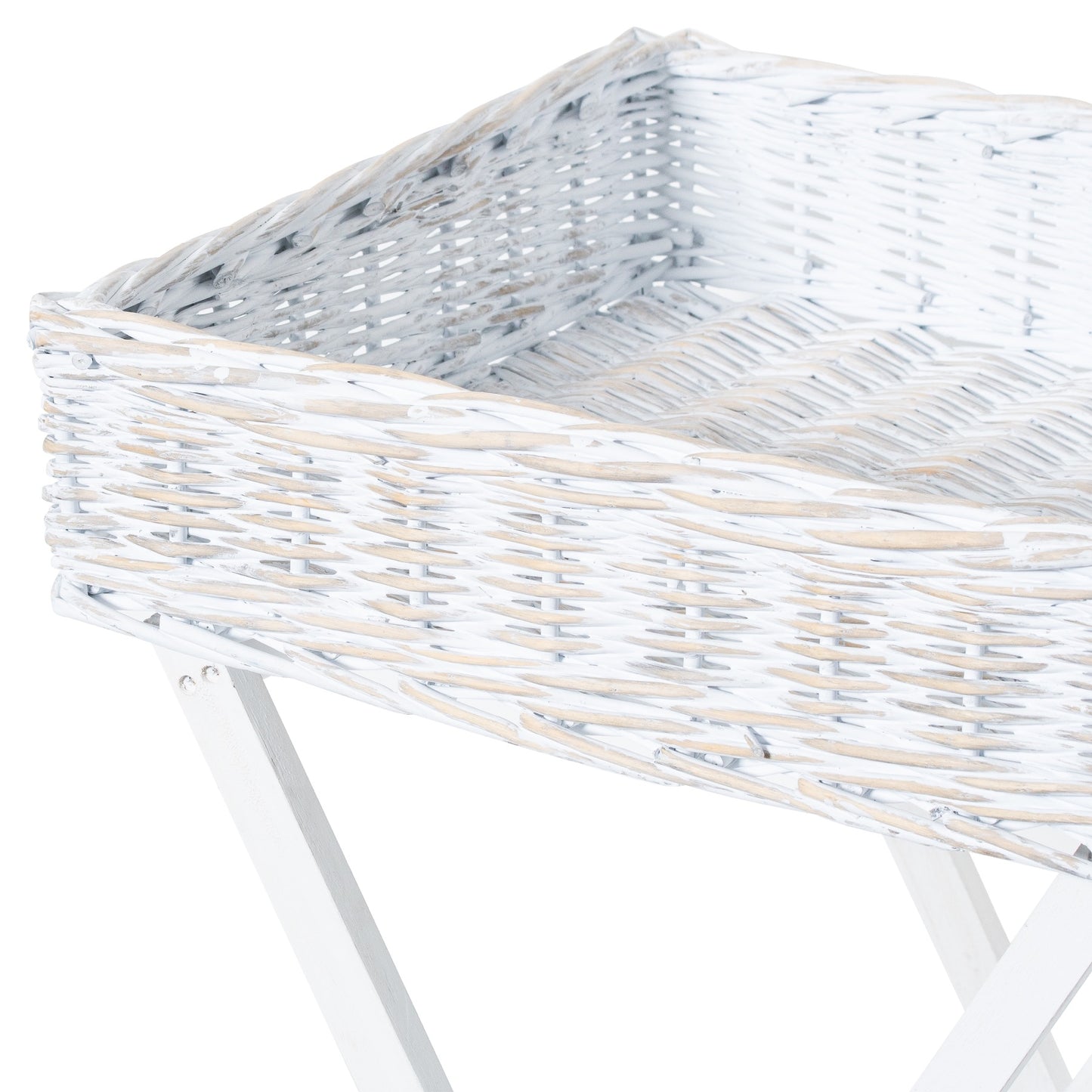Large White Wash Wicker Basket Tray Table