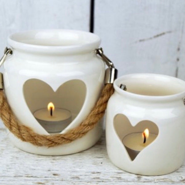 White Porcelain Heart Lantern - 2 sizes available