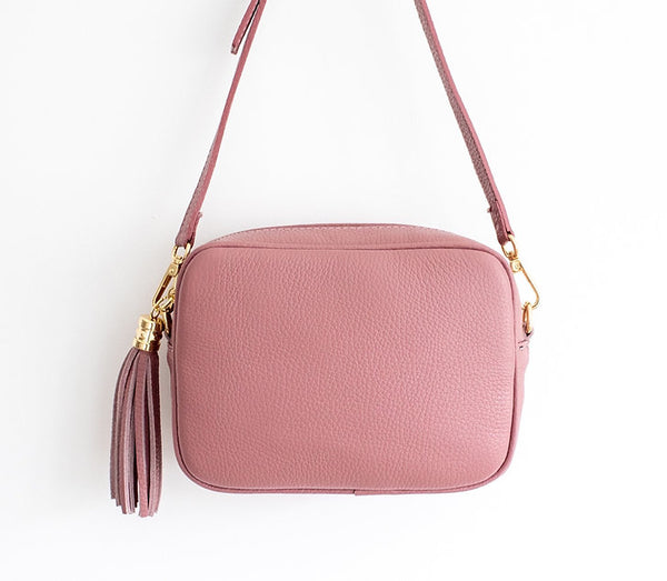 Dusky Pink Across Body Leather Bag w Tassel