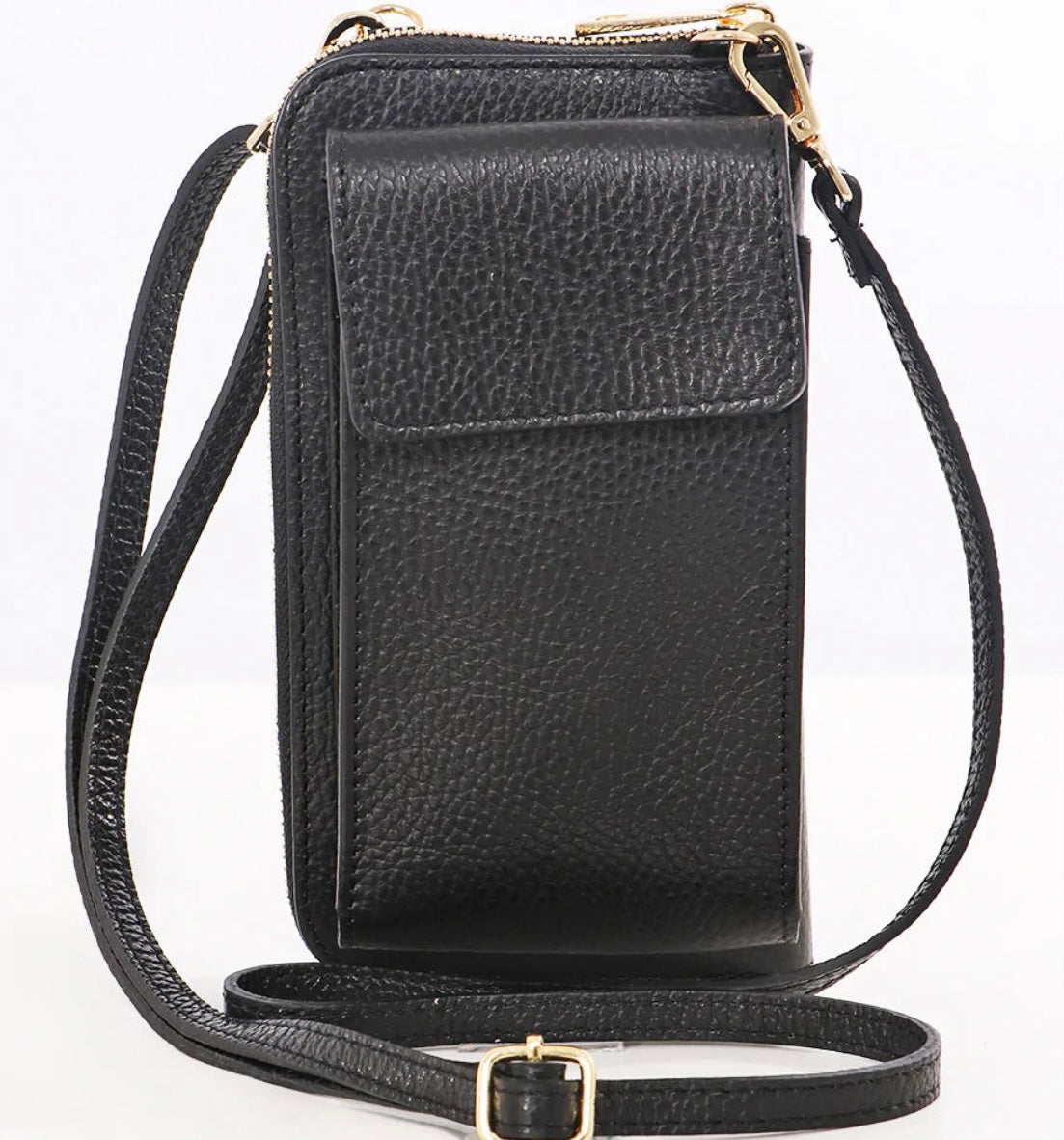 Black Leather Mobile Phone Wallet Combo Bag