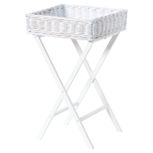 Large White Wash Wicker Basket Tray Table