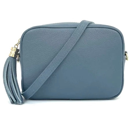 Dusty Blue Across Body Leather Bag w Tassel
