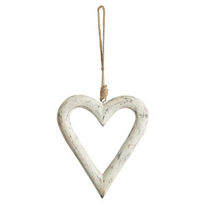 Carved White Wooden Hanging Heart
