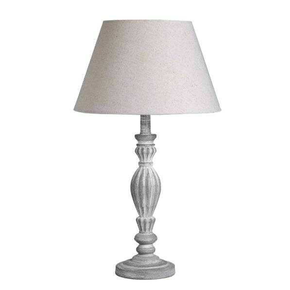 Grey Wooden Table Lamp With Linen Shade