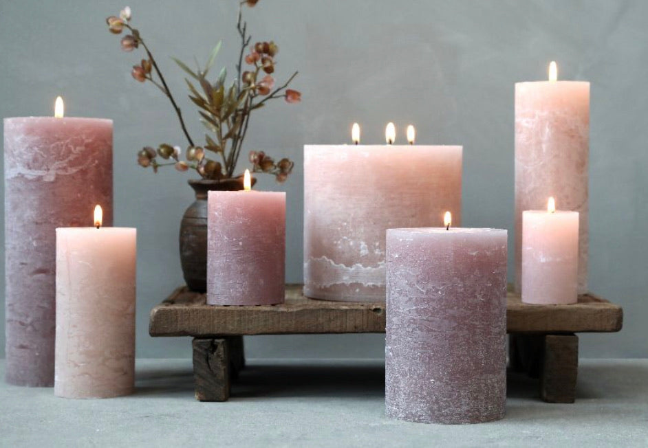 Dusky Pink Rustic Pillar Candle - 4 sizes available
