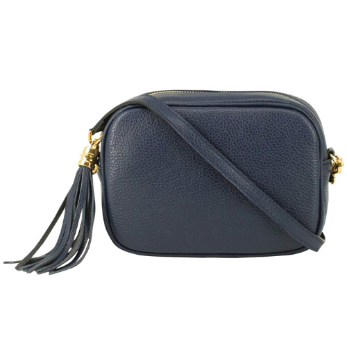 Navy Blue Across Body Leather Bag w Tassel