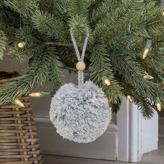 Pom Pom Hanging Decoration - grey or ivory