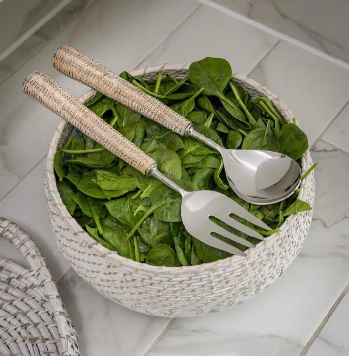 Rattan & Mango Wood Salad Bowl