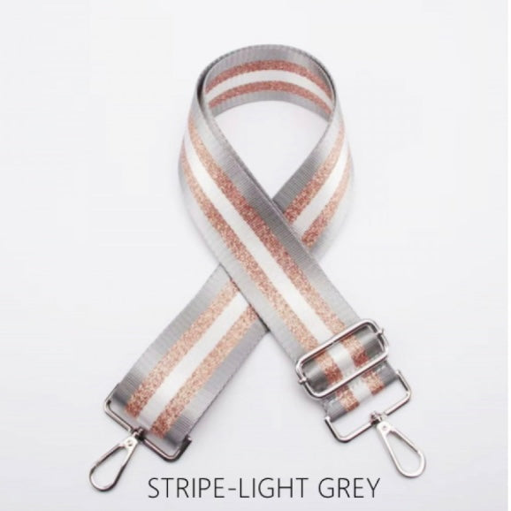 Bag Strap- Light Grey & Gold Stripe