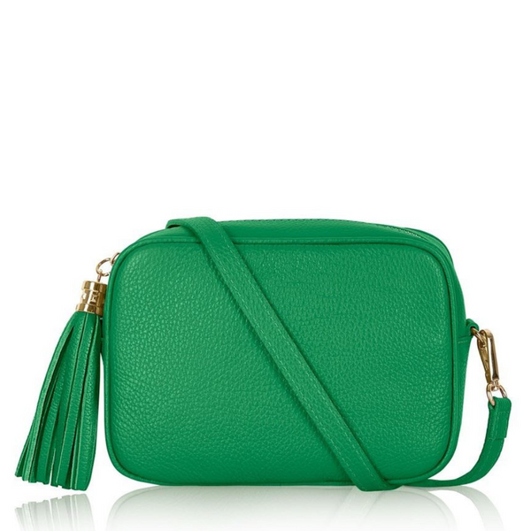 Bright Green Across Body Leather Bag w Tassel