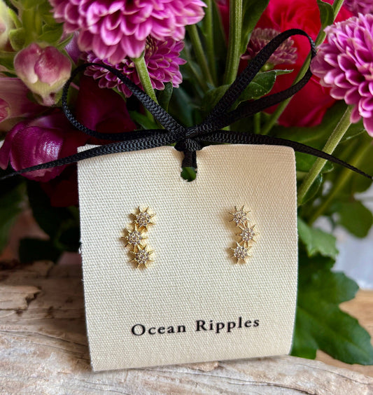 14ct Gold Plated Cubic Zirconia Triple Stars Climber Earrings OR87