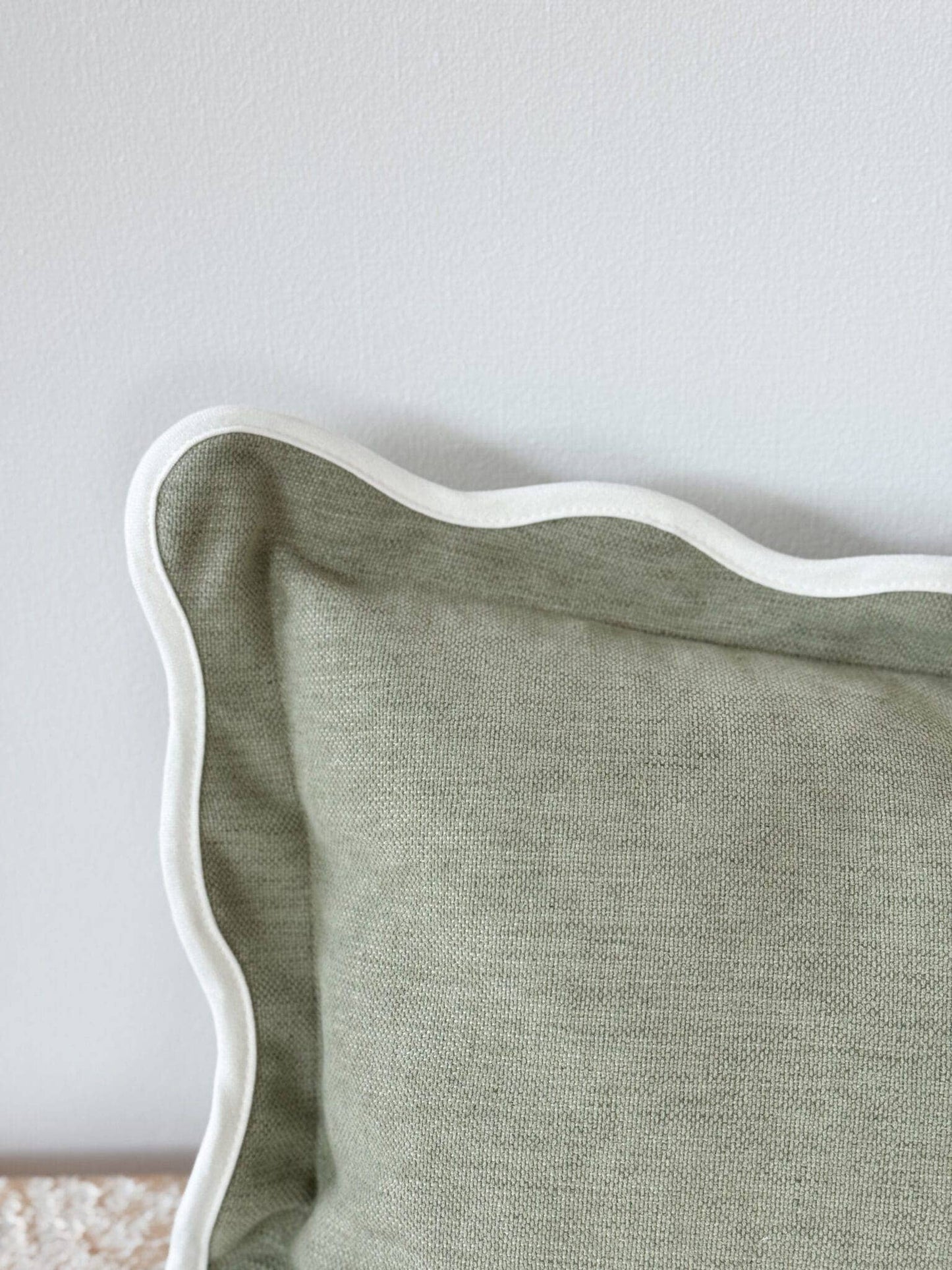 Chloe Sage Bolster Scalloped Edge Cushion 80x30