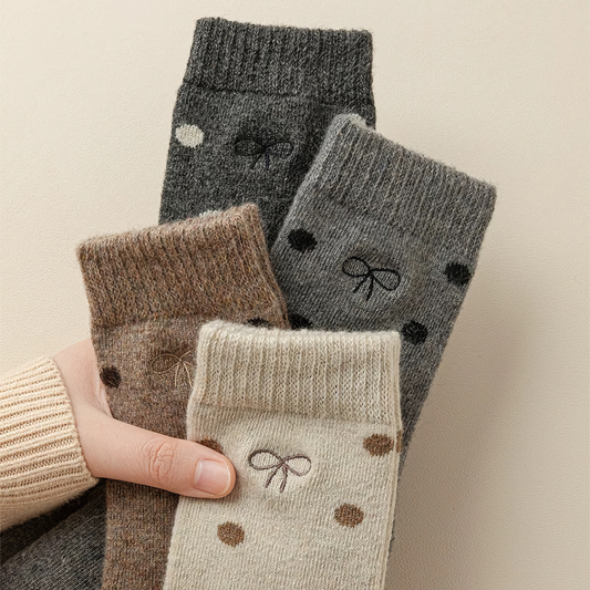 Winter Wool Bow Embroidery Socks