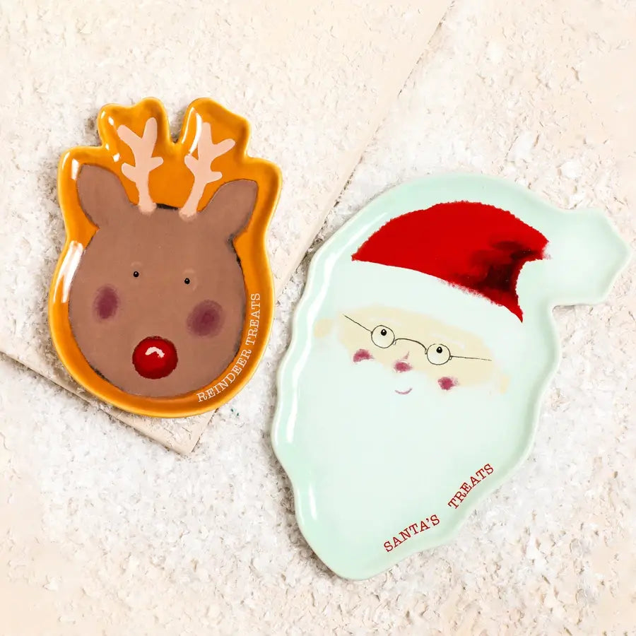 Santa and Reindeer Ceramic Set of 2 Treat Plates