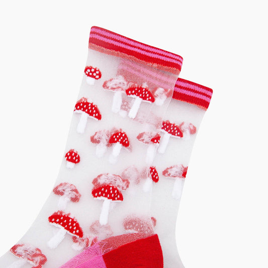 Toadstools Combed Cotton Sheer Pop Socks in Red: UK 3-7 | EU 36-40 | US 5-9