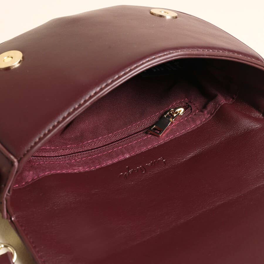 Woven Vegan Leather Half Moon Crossbody Bag in Burgundy