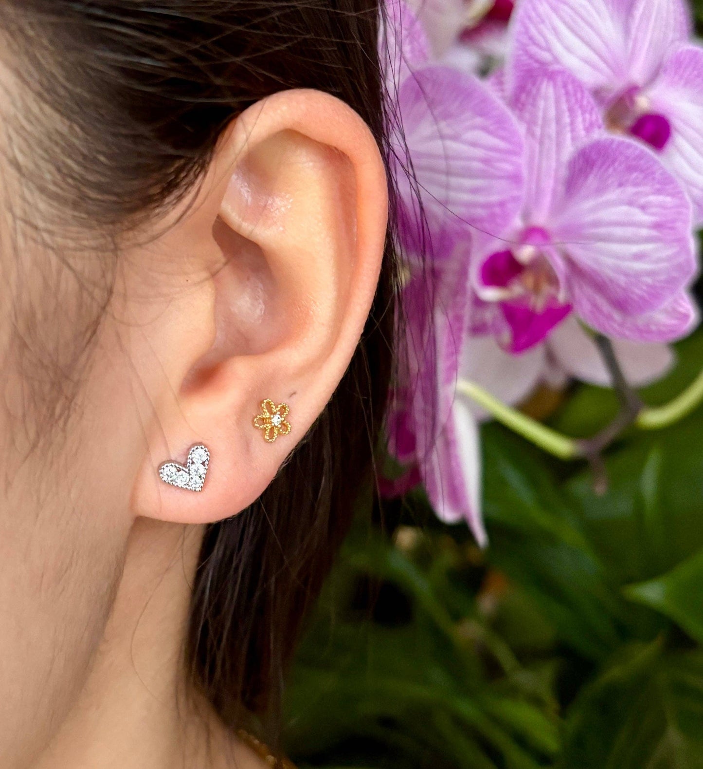 14ct Gold Plated Cubic Zirconia Heart Gold Earrings OR85