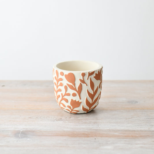 Rusty Brown Orange Leaf Pattern Plant Pots - 2 sizes