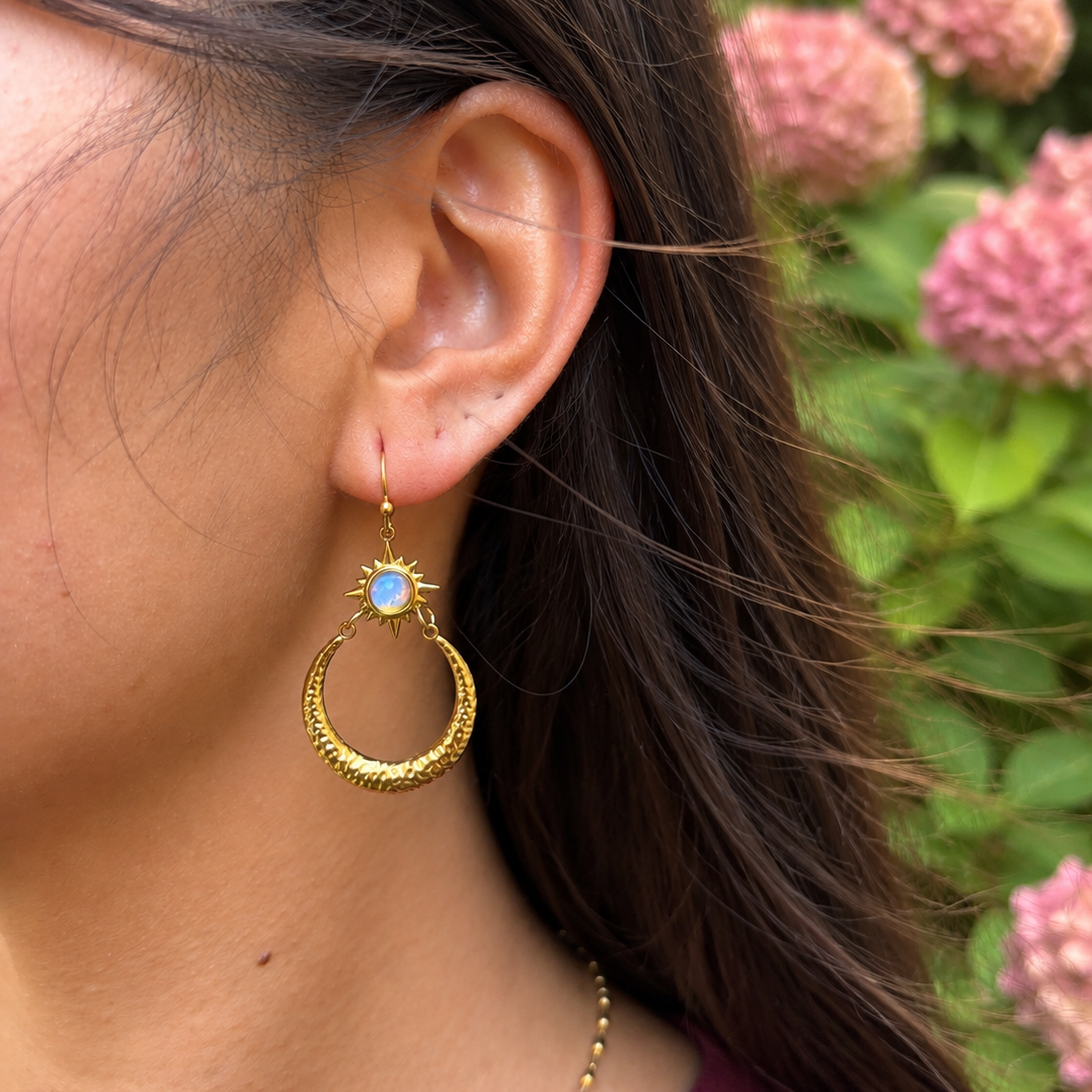 18ct Gold Plated Opal Sun And Moon Drop Earrings OR104