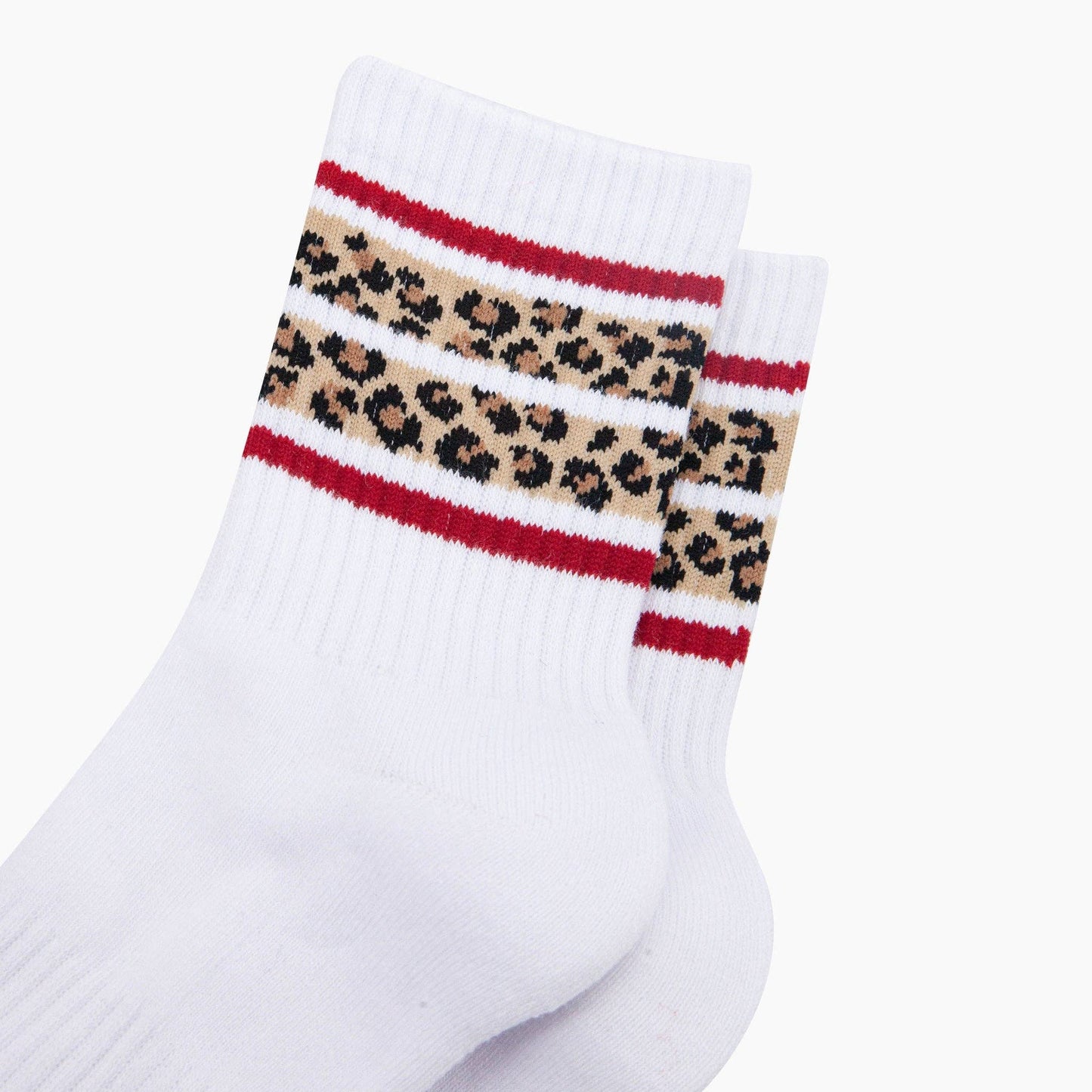 Leopard Print Striped Organic Cotton Sports Socks in White: UK 3-7 | EU 36-40 | US 5-9