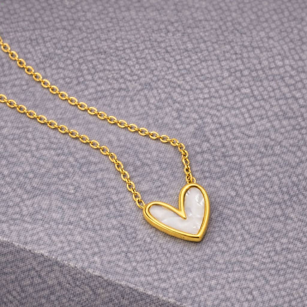 Tarnish Resistant Pearlescent Silver Heart Necklace. FB01