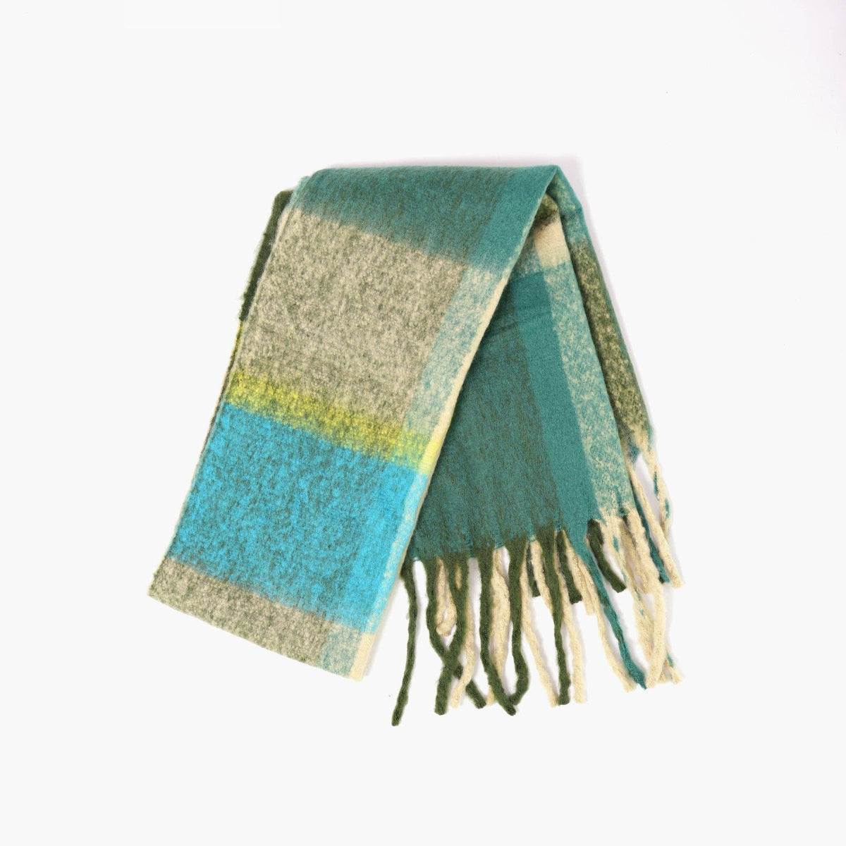 Yara Green Square Colour Block Heavyweight Scarf: One-size