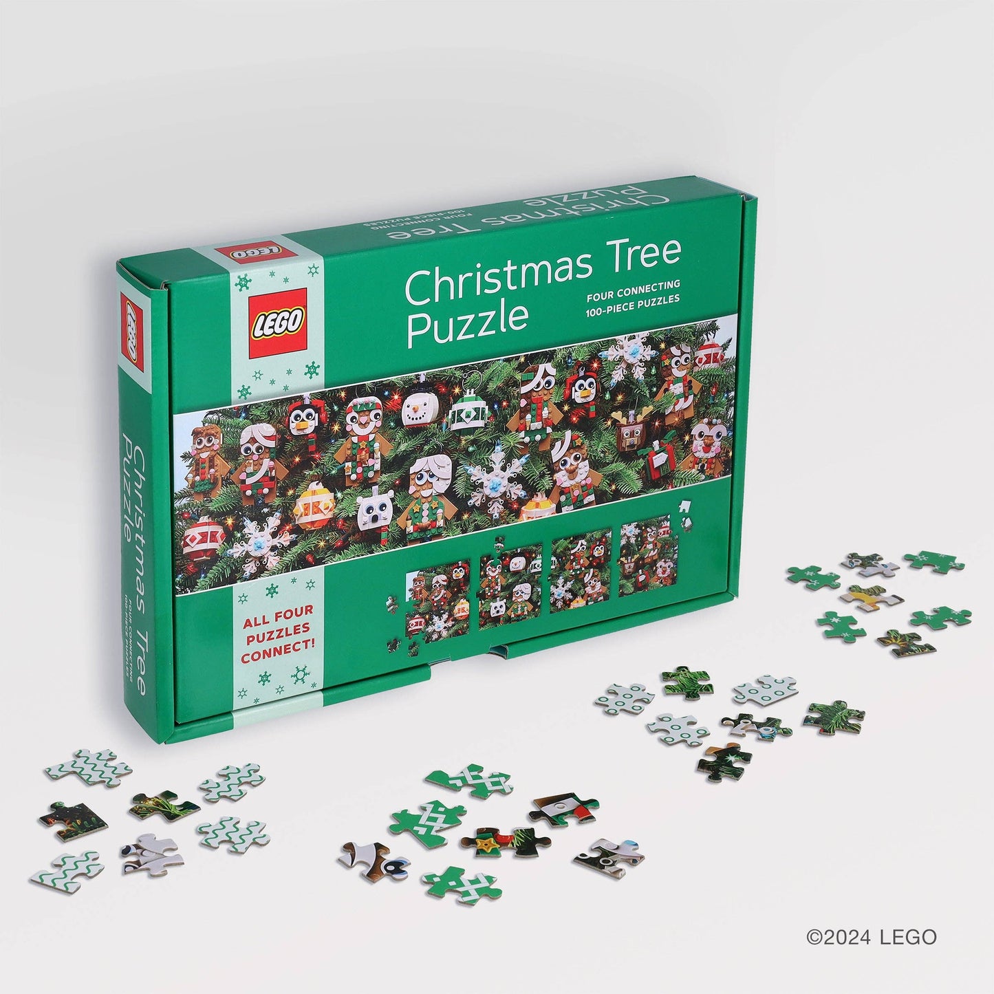 LEGO Christmas Tree Puzzle - Four Connecting 100-Piece Puzzles