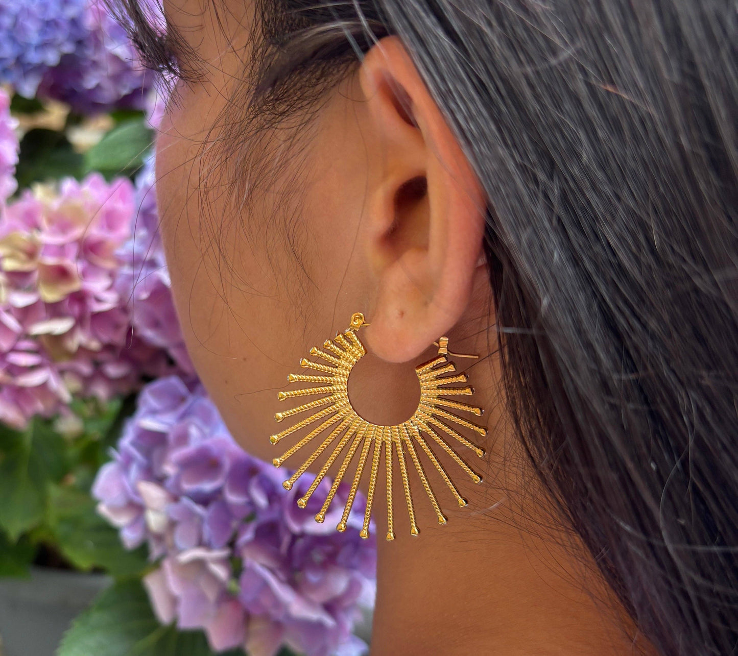 18ct Gold Plated Cubic Zirconia Fan Hoop Earrings OR7