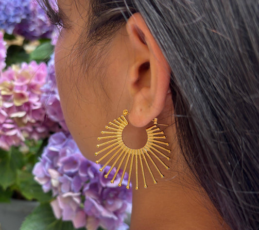 18ct Gold Plated Cubic Zirconia Fan Hoop Earrings OR7