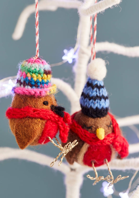 Standing Robin in Knitted Hat & Scarf