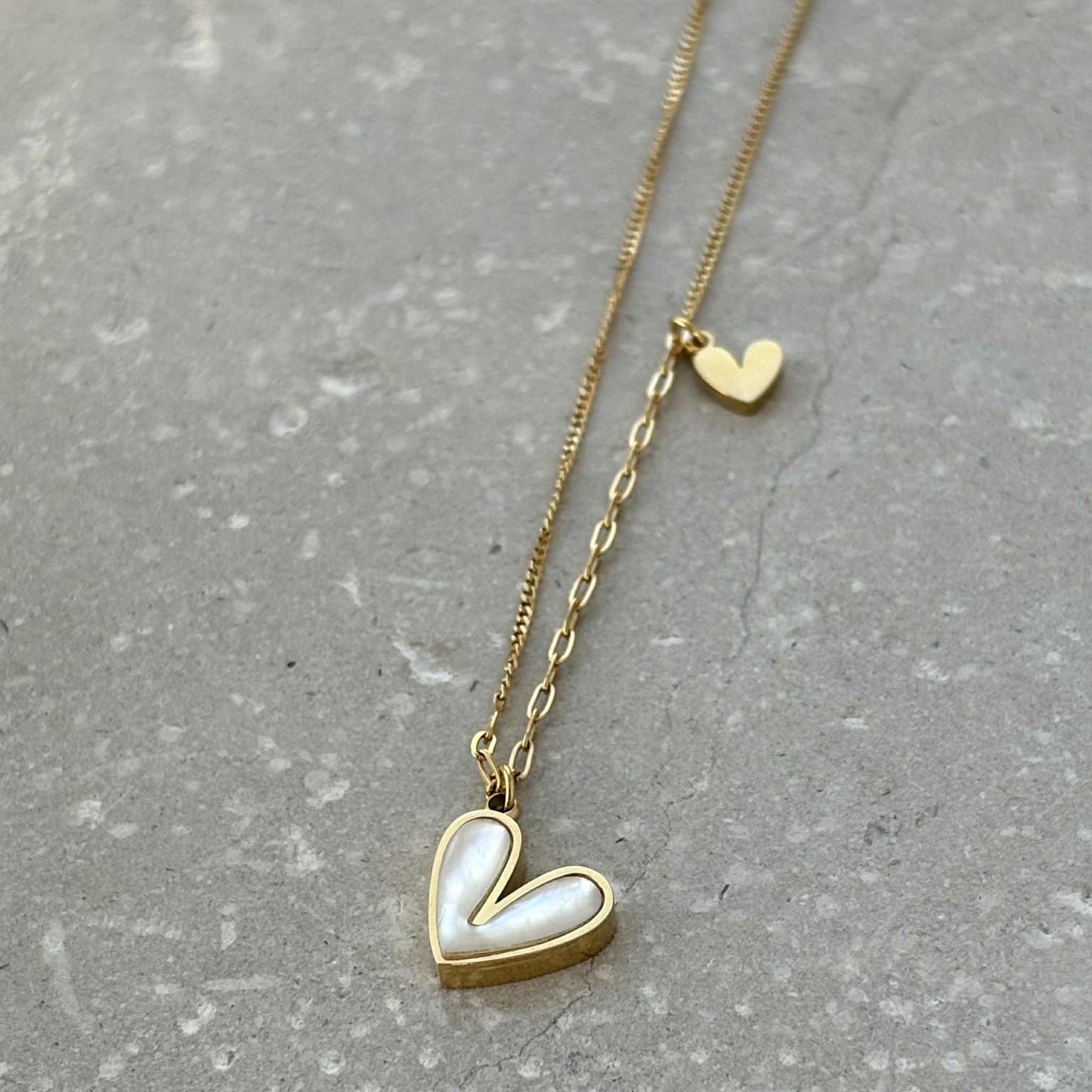 Tarnish Resistant Gold Pearlescent Heart Necklace. FB11