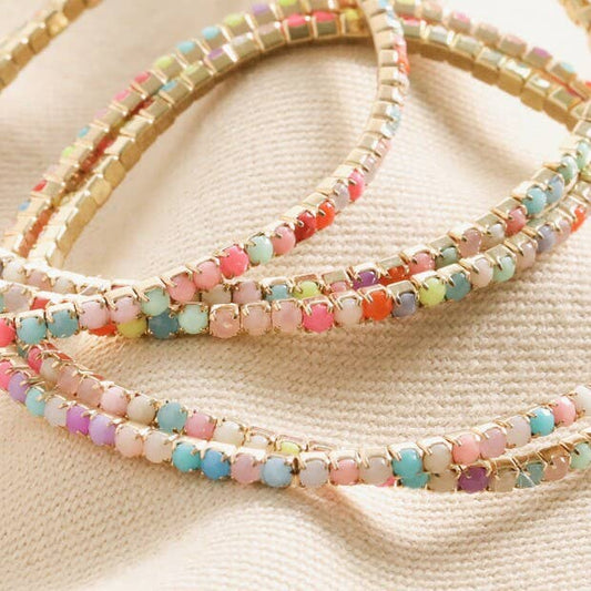 Set of 5 Multicoloured Crystal Tennis Bracelets in Gold