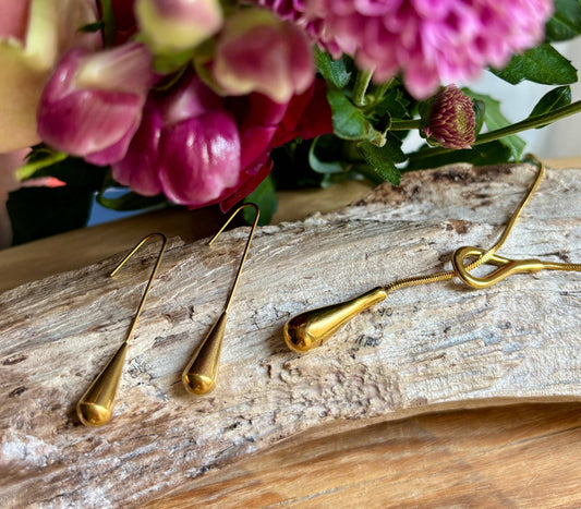 18ct Gold Plated Long Water Drop Earrings -  Gold