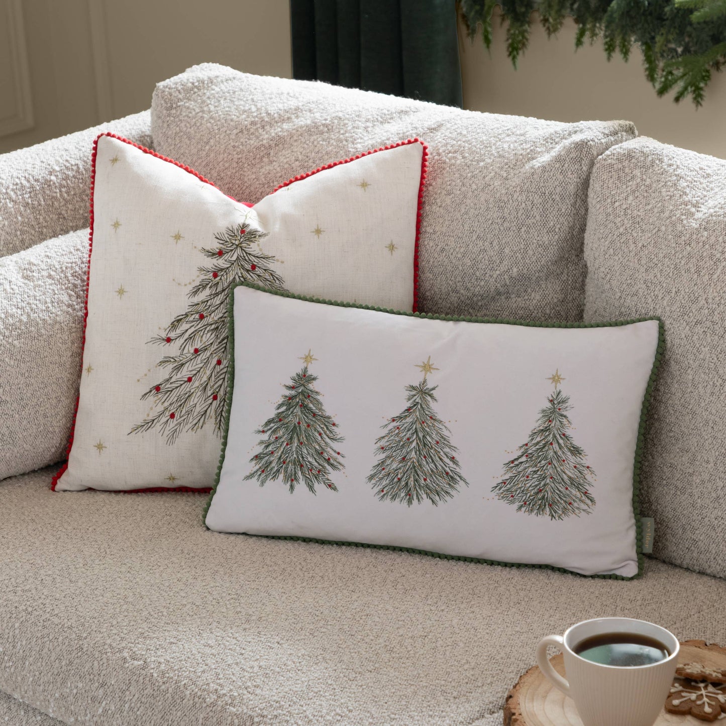 Twinkling Tree Trio Embroidered Cushion 30 x 50cm