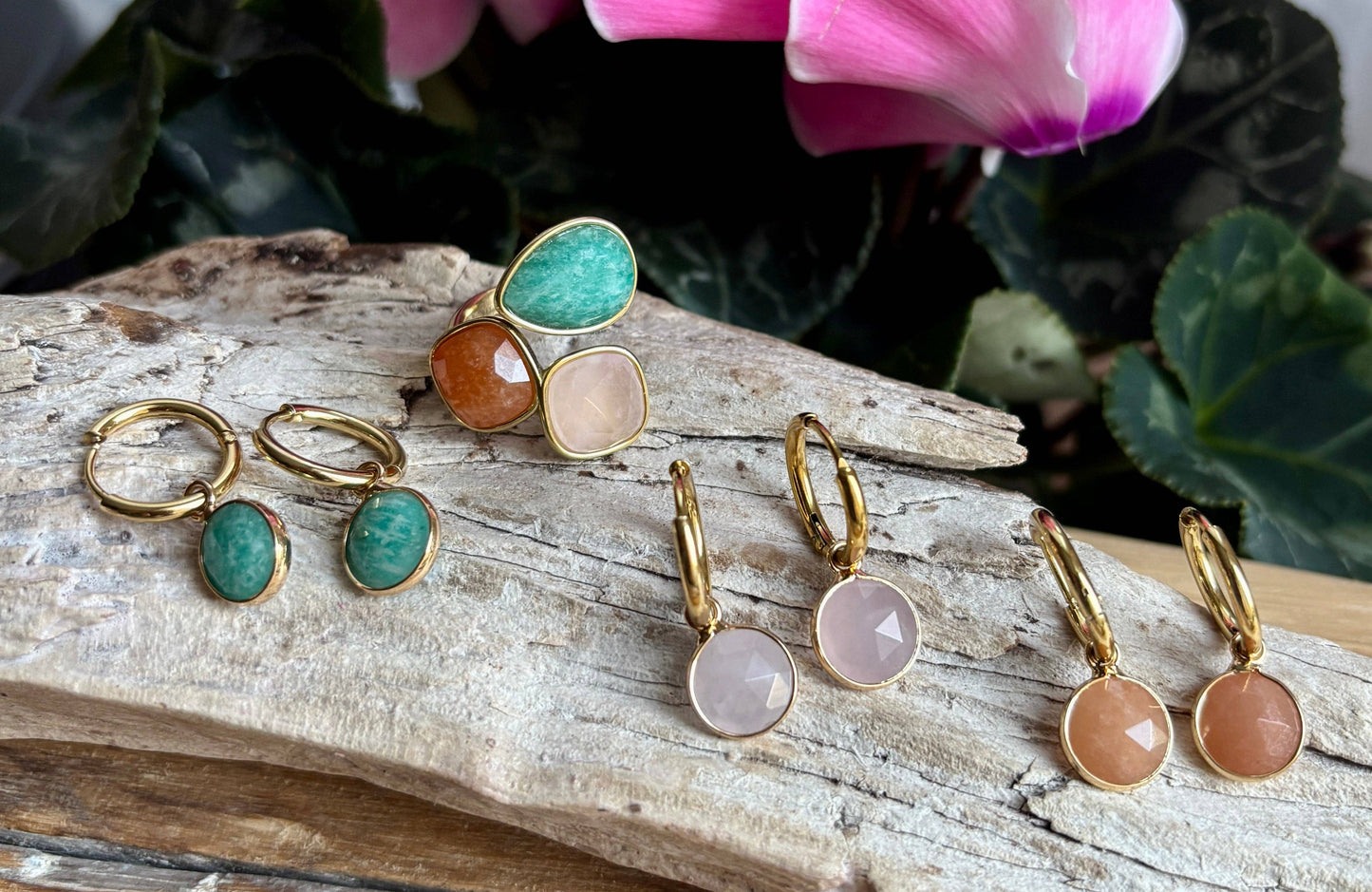 18Ct Gold Plated Faceted Natural Stone Ring Rose Quartz OR52