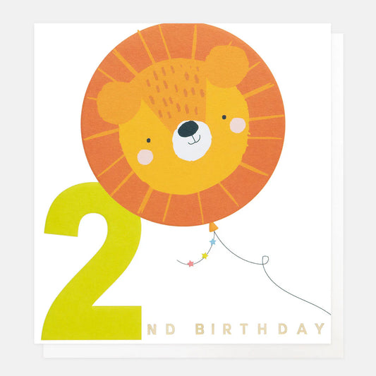 Lion Balloon 2nd Birthday Card