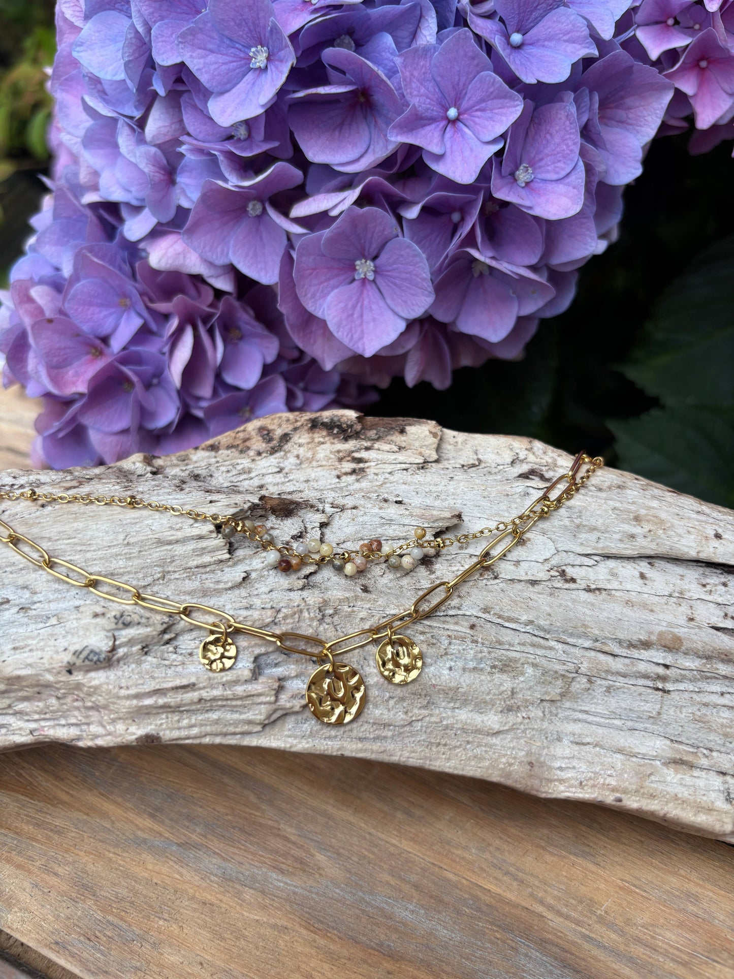 18ct Gold Plated Tourmaline Beads Double Chain Bracelet OR43