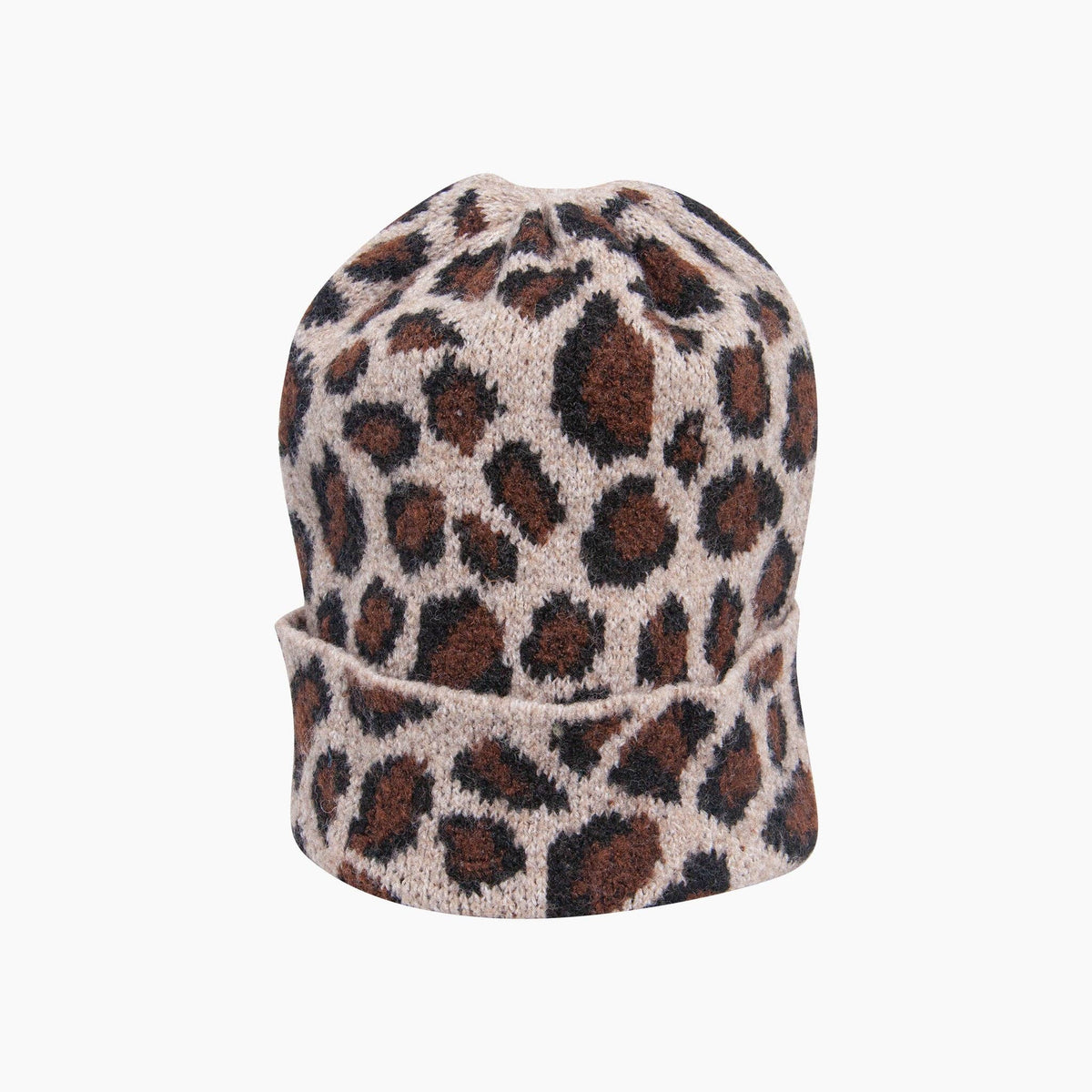 Leopard Print Beanie Hat in Beige: One Size