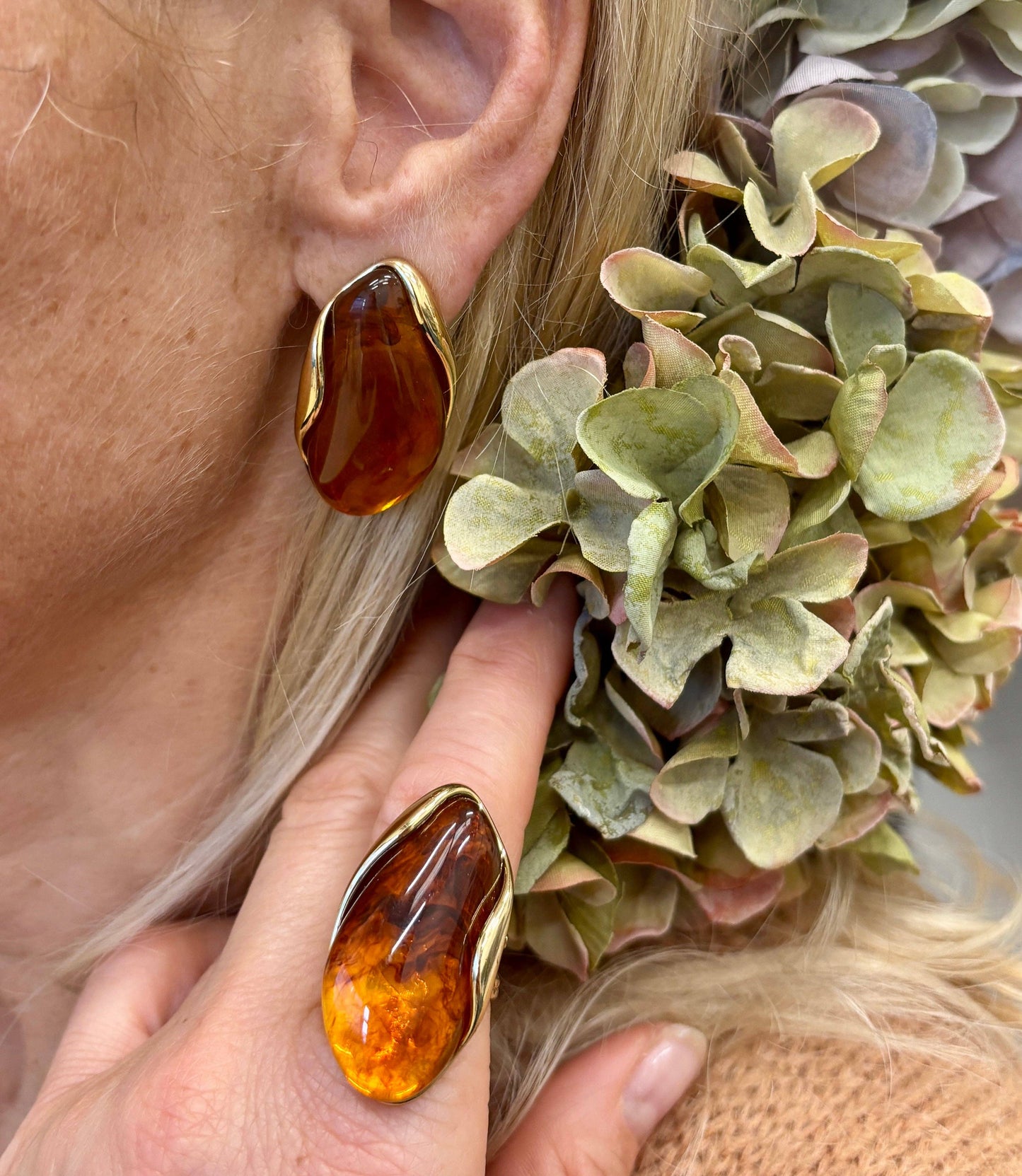 18ct Gold Plated Green Statement Resin Earrings OR28