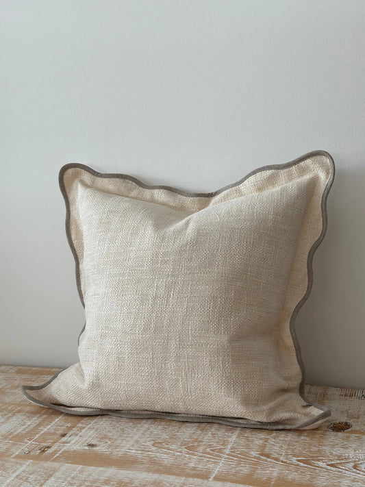 Chloe Cream & Greige Scalloped Edge Cushion 65 x 65cm